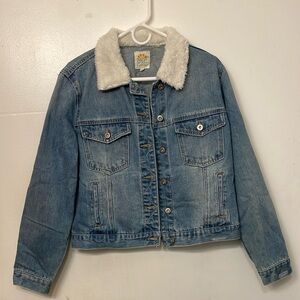 C&C California Blue Denim Jacket with Cream Faux Fur
